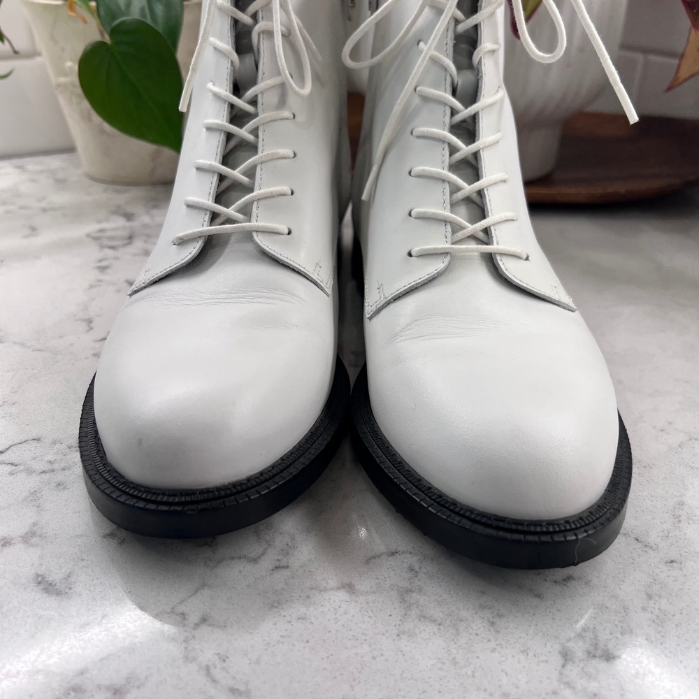 Sam Edelman Nina White Leather Lace Up Side Zip Combat Boots Womens 9M 39 - Picture 7 of 11